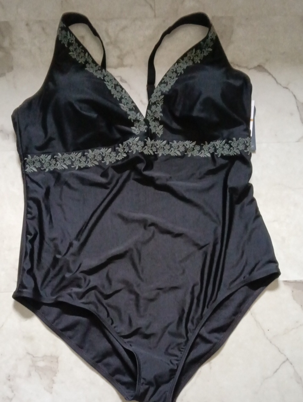 Black One-Piece Swimsuit with Green Trim